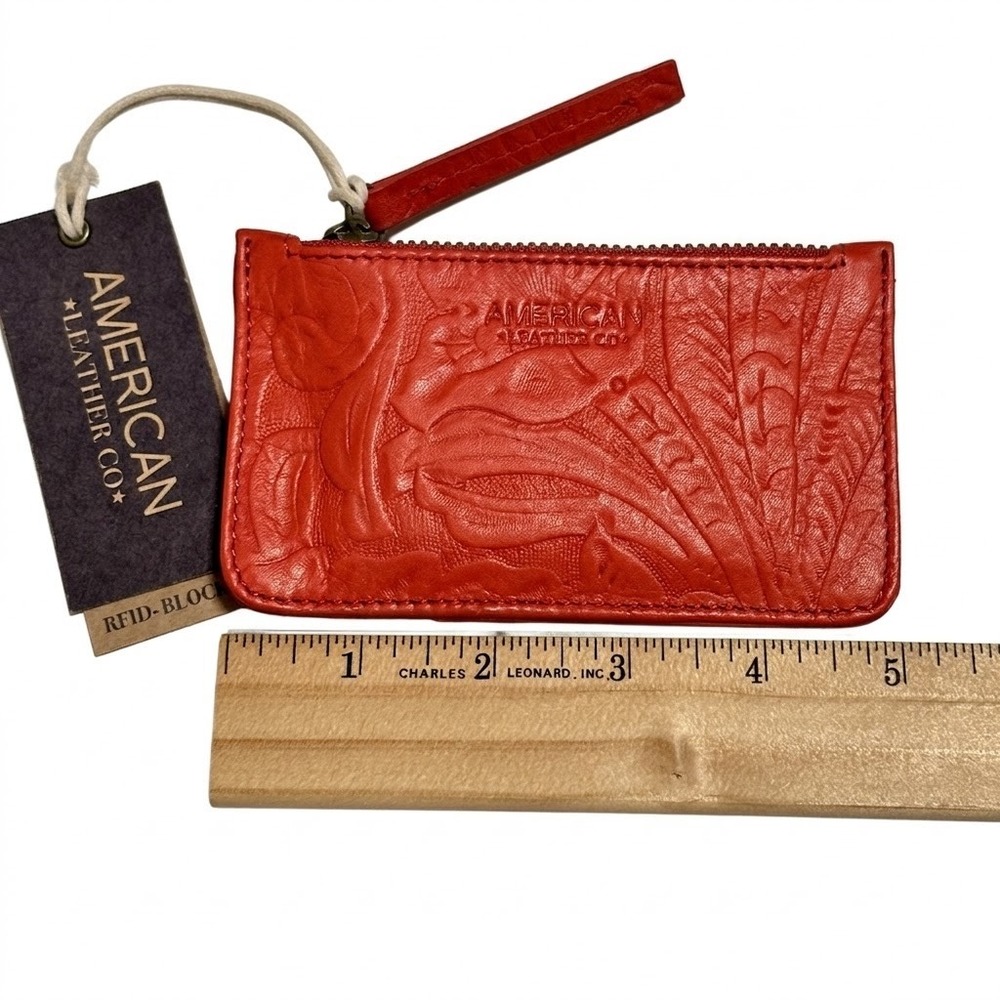American Leather Co Liberty Wallet Tandoori Tooled Red Leather RFID ALC2310 - Picture 6 of 7